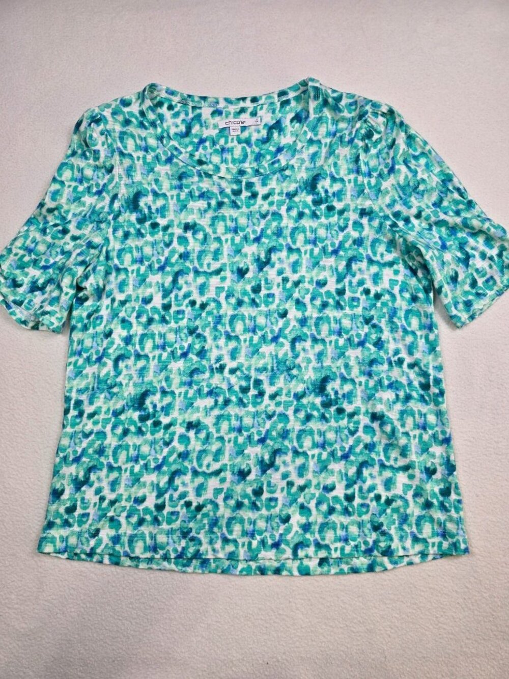 Chicos Womens Abstract Print Top Size 2 Large Green Blue